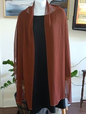 Front Shawl Cardigan - Rust Sheer